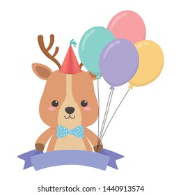 Reindeer cartoon with happy birthday icon design
