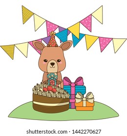 Reindeer cartoon with happy birthday icon design
