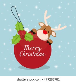 reindeer cartoon and sphere icon. Merry Christmas decoration and season theme. Colorful design. Vector illustration