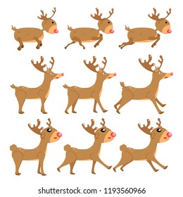 Reindeer, cartoon vector set collection, decoration for kids, baby, animal character isolated on white background illustration