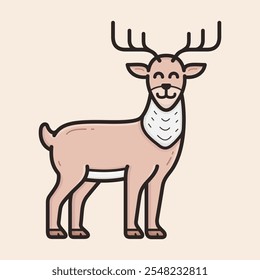 Reindeer character icon with cute funny face, big antlers, white neck and belly, vector filled icon. Winter and Christmas brown deer.