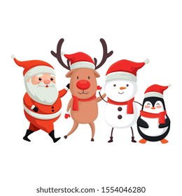 reindeer with characters of merry christmas vector illustration design