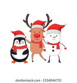 reindeer with characters of merry christmas vector illustration design
