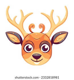 Reindeer Chirstmas head.  Illustration for christmas holiday. Happy baby funny animal. Deer isolated on white background. Vector illustration.