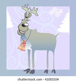 Reindeer with Christmas bell comic. Vector illustration.