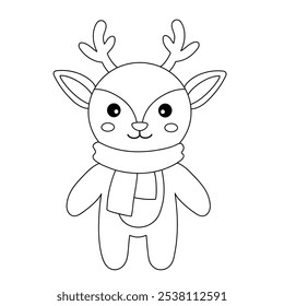 Reindeer christmas character coloring pages for kids. Trace and color reindeer christmas character. Reindeer isolated on white background. Kindergarten and preschool worksheets printable for kids. 