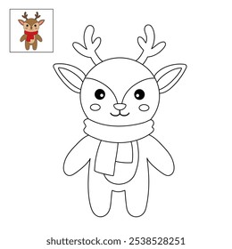 Reindeer christmas character coloring pages for kids. Trace and color reindeer christmas character. Reindeer isolated on white background. Kindergarten and preschool worksheets printable for kids. 