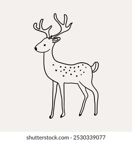 Reindeer, Christmas characters. Christmas hand drawn whimsical line art icons 2. Xmas clipart, Vector illustrations, Hand sketched doodle icons, Quirky style drawing