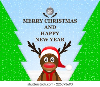 Reindeer in the Christmas forest with compliments