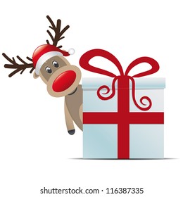 reindeer christmas gift box with red ribbon