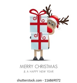 reindeer christmas gift box with red ribbon