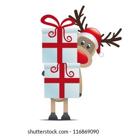 reindeer christmas gift box with red ribbon