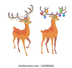 Reindeer Christmas icon. Graceful deer collection. Holiday vector illustration