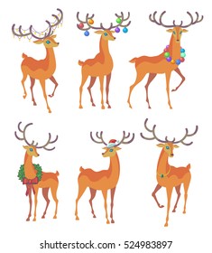 Reindeer Christmas icon. Graceful deer collection. Holiday vector illustration