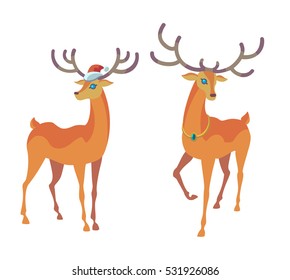 Reindeer Christmas icon. Graceful deer collection. Holiday vector illustration