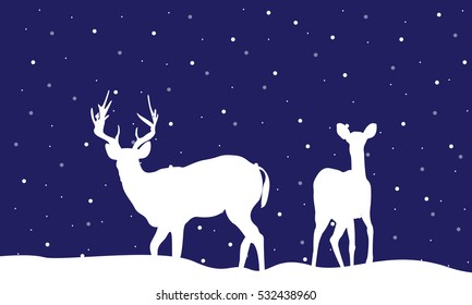 Reindeer Christmas landscape of silhouettes collection stock
