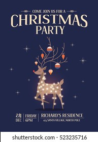 reindeer christmas party invitation card template vector/illustration