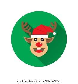 Reindeer with Christmas red hat long shadow icon