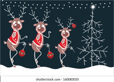 Reindeer And Christmas Tree - comic strip.