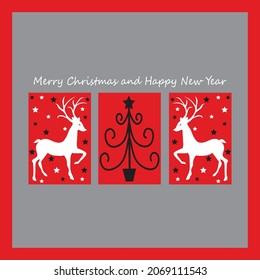 Reindeer and Christmas Tree Illustration Vector