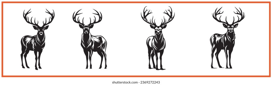 reindeer christmas vector logo style silhouette icon collection