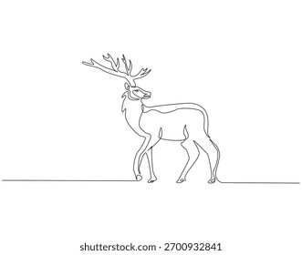 Línea continua de renos. Dibujo continuo de una línea de renos. Concepto de animal de nieve con cuernos. Dibujo de una sola línea