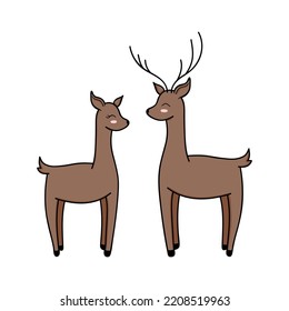 Reindeer couple greeting card. Cute deer family doodle card.