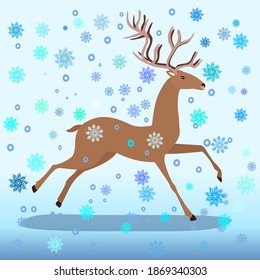 Reindeer covered in snowflakes. Winter season, new 2021. Vector illustration.