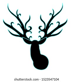 Reindeer with curved antlers silhouette isolated Christmas vector illustration