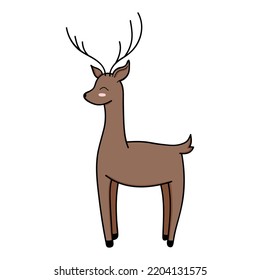 Reindeer Cute Childrens Vector Illustration. Doodle Deer Kids Drawing