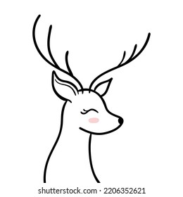 Reindeer Cute Childrens Vector Illustration. Doodle Deer Kids Drawing