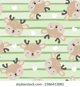 Reindeer Cute Seamless Pattern, adorable animal design for kids, vector illustration