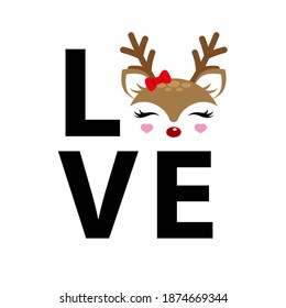 Reindeer cute vector illustration. Childish vector print.
