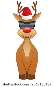 Reindeer, deer with hooves, sunglasses and Santa hat