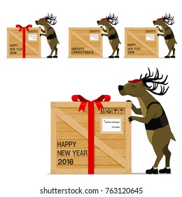 Reindeer is delivering Christmas gift on transparent background
