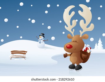 Reindeer delivering pressies on skates.