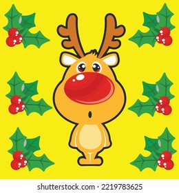 Reindeer design made with colorfull colors . This design is realised on a yellow background and it has six garlands