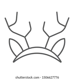 Reindeer ears mask thin line icon, holiday and decor, party mask sign, vector graphics, a linear pattern on a white background, eps 10.