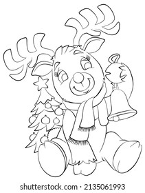 reindeer. Element for coloring page. Cartoon style.