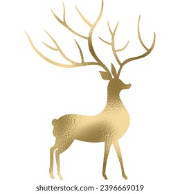 Reindeer, elk, deer in gold with a transparent background