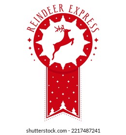 Reindeer express - Xmas holiday stamp design. Christmas decorative element. Vector illustration