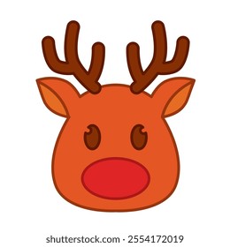 Reindeer face with antlers and red nose Vector