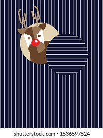 Reindeer Face come out of blue background with white stripe - Vector illustration