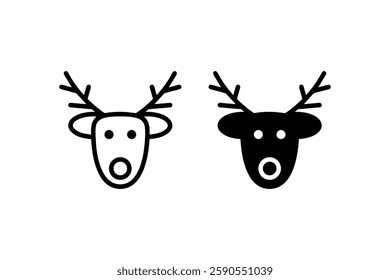 Reindeer face icon in outline and solid Vector