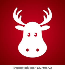 Reindeer face on red background. Vector icon.