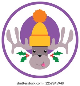 Reindeer face with stocking cap in a circle design