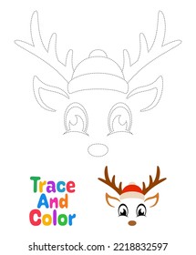 Reindeer Face tracing worksheet for kids