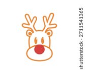 Reindeer face vector icon with red nose. Animal head design for winter holiday season. Isolated outline art on white background for decorative purposes illustration.