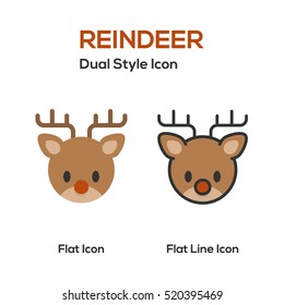 Reindeer Flat Icon And Flat Line Icon.