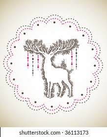 reindeer in floral frame